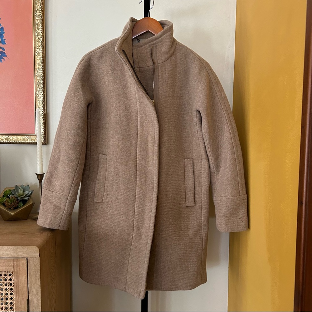 J. Crew Wool Stadium Cloth by Nello Gori Cocoon Coat Tan B2770 Minimalist Size 2 - Picture 3 of 8